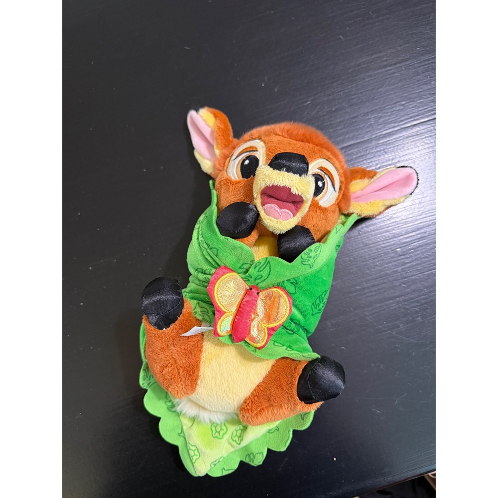 Disney Parks Babies Bambi Plush Deer with Green Leaf Swaddle Blanket Parks